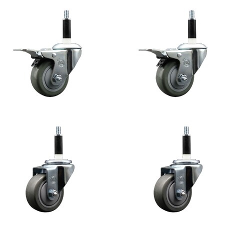 Service Caster 3'' Gray Poly Swivel 7/8'' Expanding Stem Caster Set 2 Total Lock Brakes, 4PK SCC-EXTTL20S314-PPUB-2-S-2-78